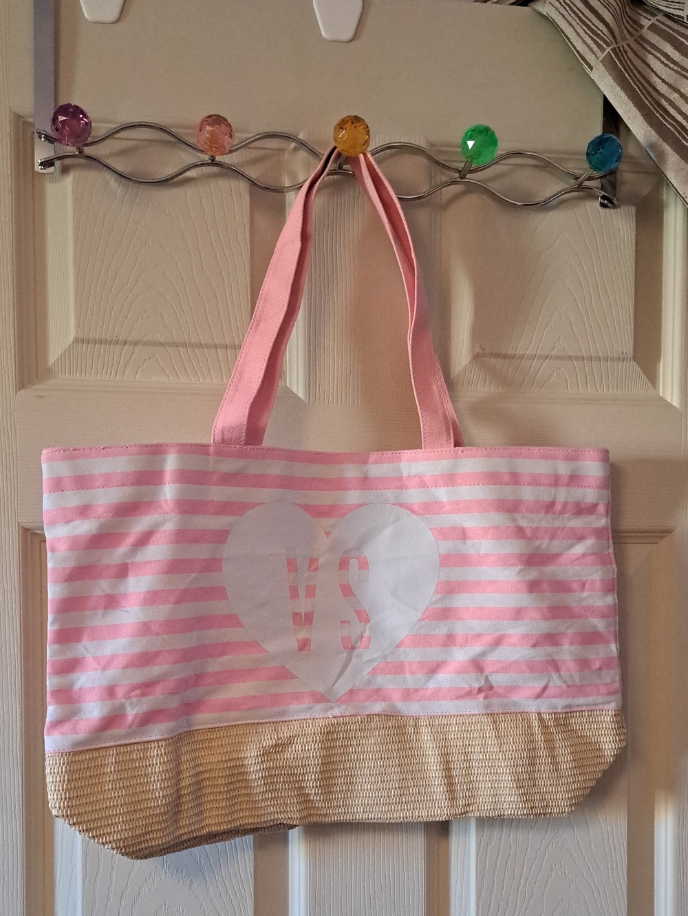 Pink Striped Heart Tote Bag by VS